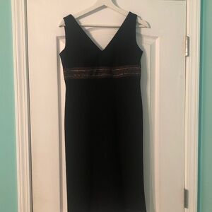 Sleeveless Black Midi Dress with Embellished Waist